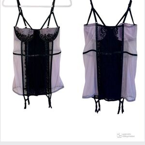 Victoria’s Secret Bustier Corset 34D Black & Purple Sheer Lingerie Garters